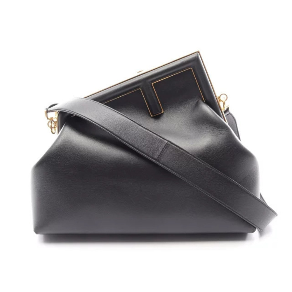 Fendi First Shoulder Bag Leather Black